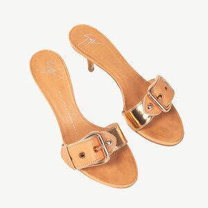 Giuseppe Zanotti Camel Leather Buckled Mule Sandals